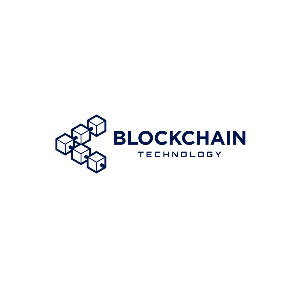 Block chain technology logo design. Digital crypto currency mining icon. Bitcoin service.