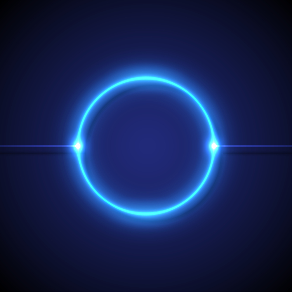 Blue neon circular lights on a dark background. Vector illustration