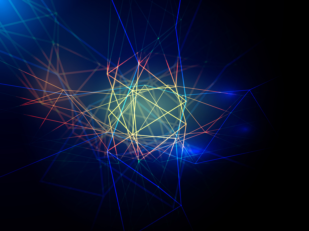 Vector Abstract digital lines technology and effects of multicolored lighting on a blue background