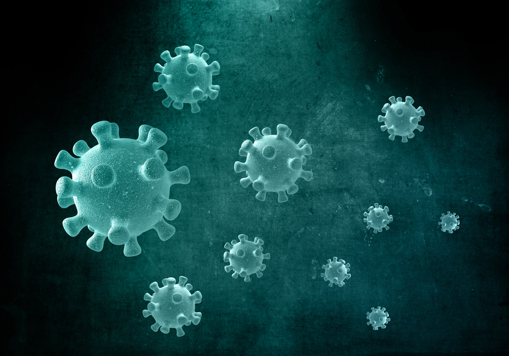 3D render of a grunge medical background with abstract Corona virus cells