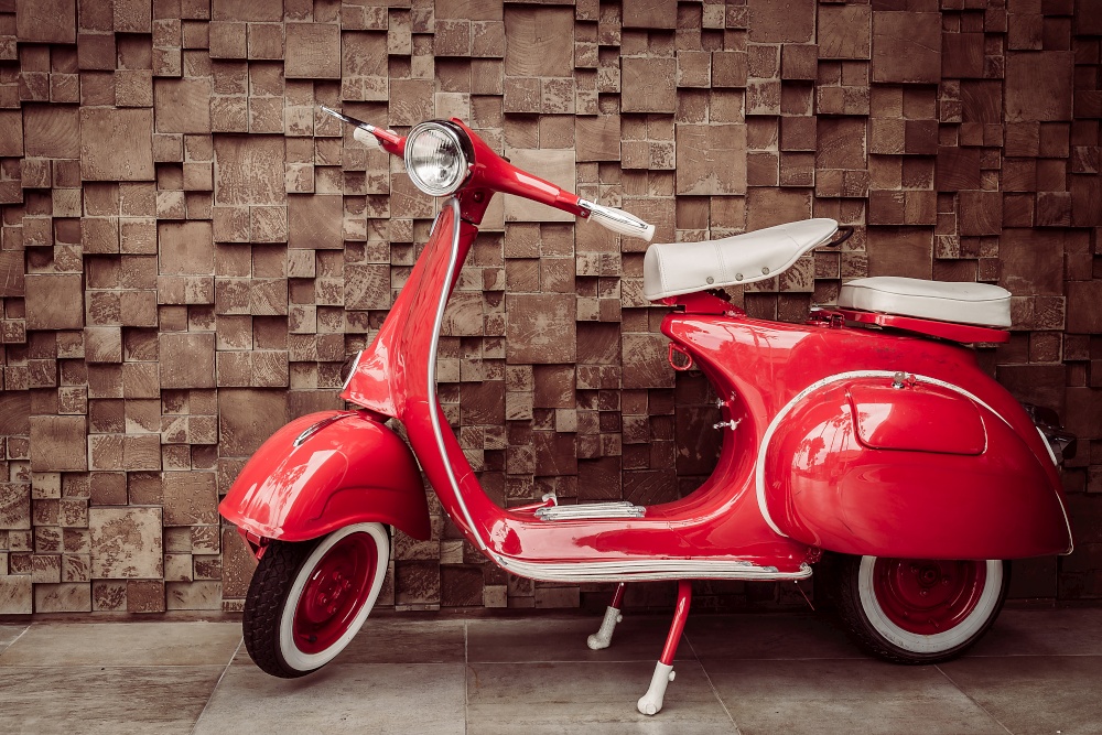 Red vintage motorcycle - vintage filter