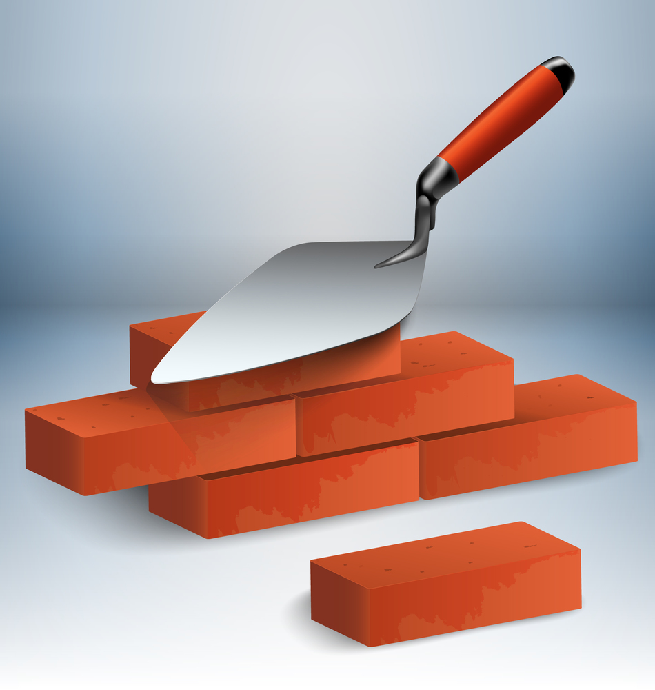 Trowel with a couple of bricks vector illustration. Trowel and bricks illustration