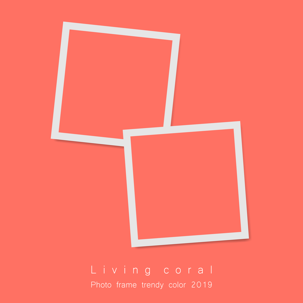 Living Coral color of the year vector background. Polaroid style imitation