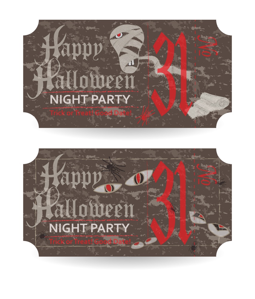 Vintage ticket to Halloween party. Vector illustration.. Vintage ticket to Halloween party
