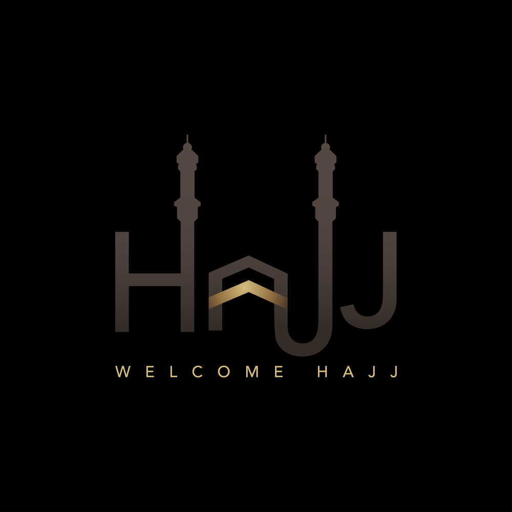 welcome Hajj in english luxury minimal logo or symbol design on dark background