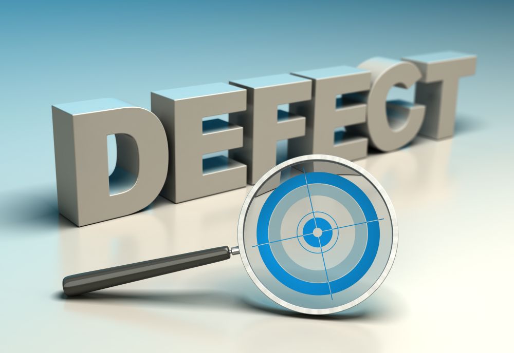 Word defect with magnifier and target. Concept of zero defects or tqm. TQM - Zero Defect