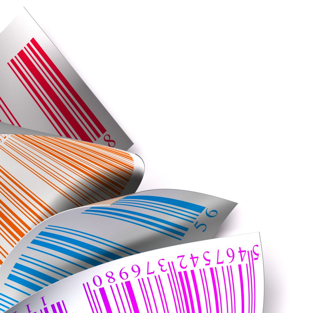 barcodes stickers with differents colours over a white background