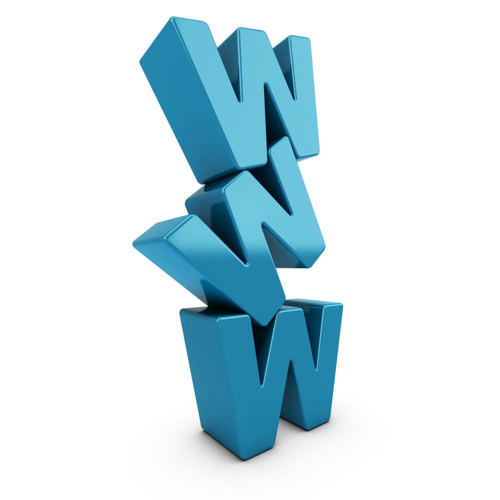 WWW 3D blue letters pile over white background . WWW Acronym, Stack of Three W Letters