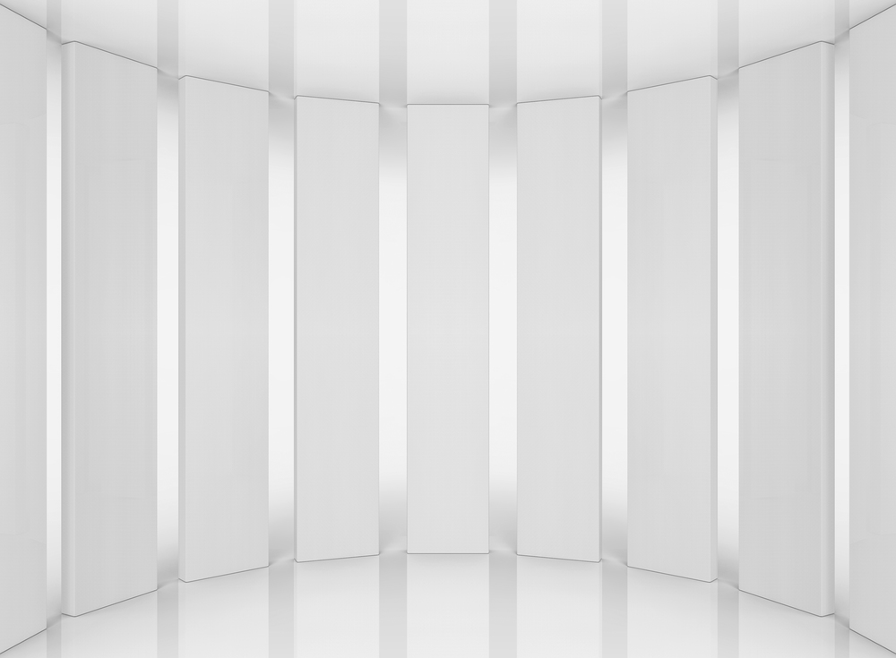 3d rendering. White long rectangle bars row on gray reflection floor.