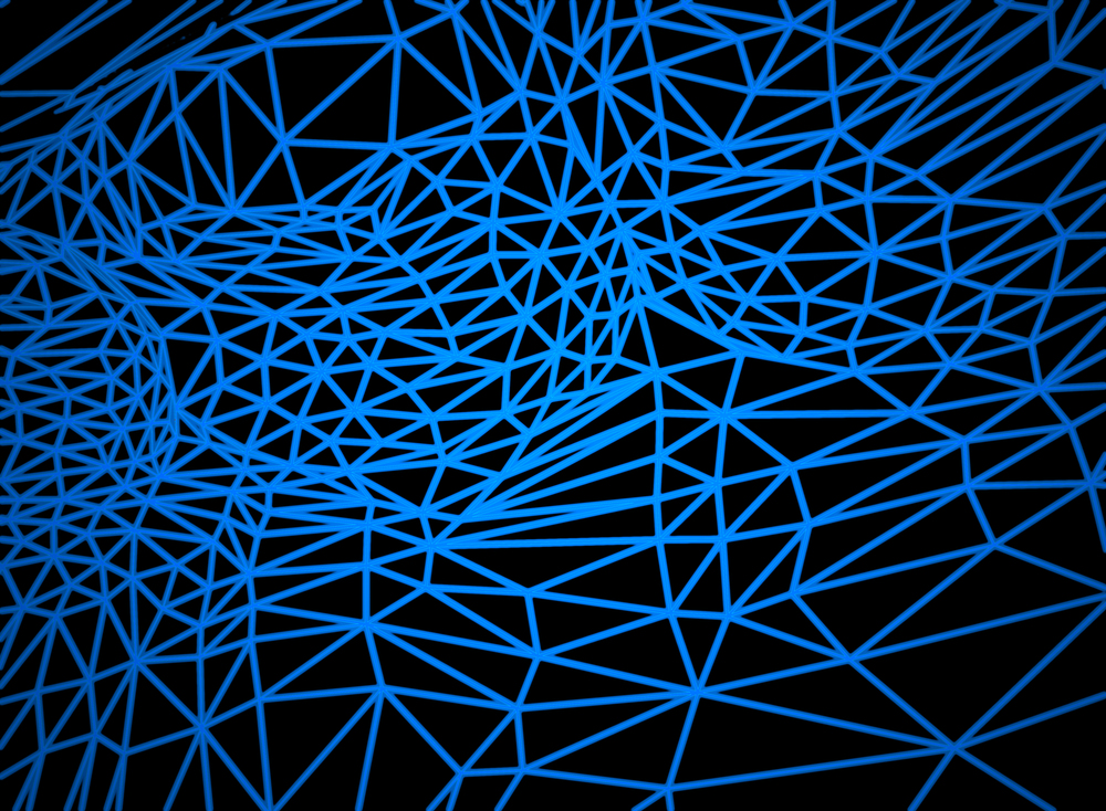 3d rendering. Blue line low polygonal connection on black background.