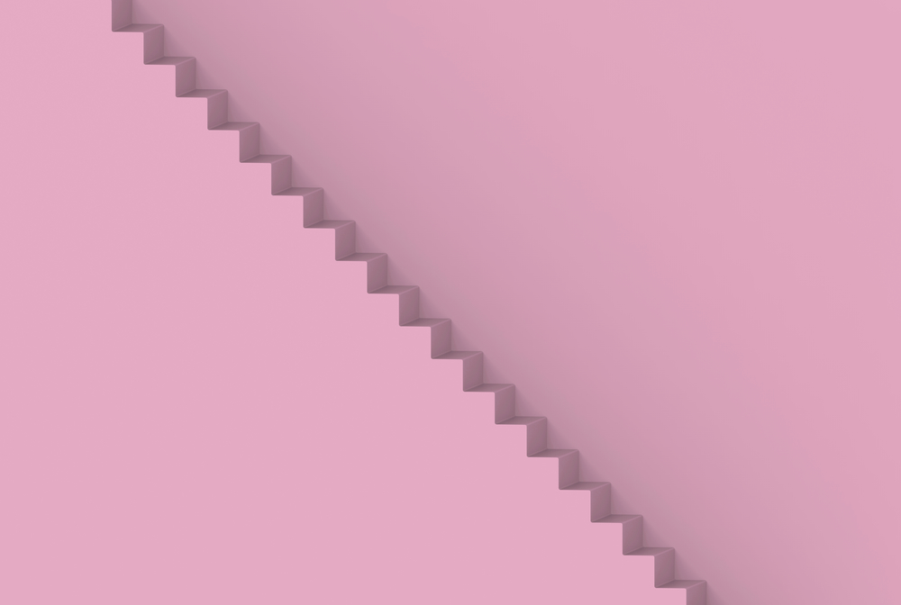 3d rendering. high and long pink stair with copy space wall background.