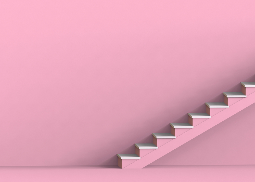 3d rendering. Sweet pink stairs up on copy space background.