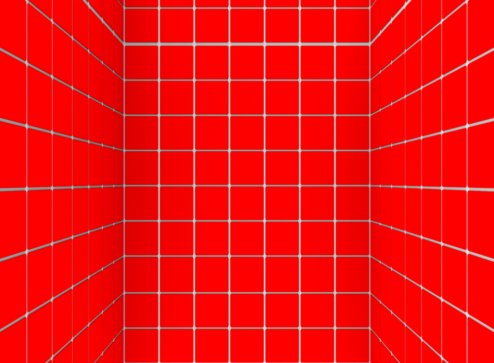 3d rendering. Red square tiles wall room background.
