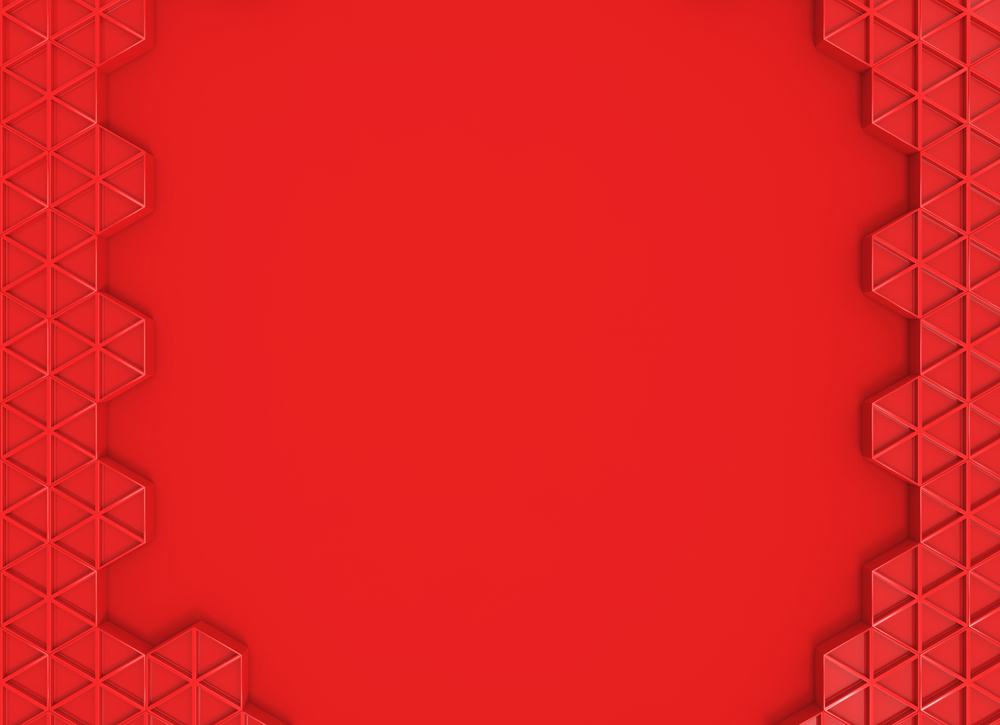 3d rendering. Modern red hexagonal shape pattern on copy space background.
