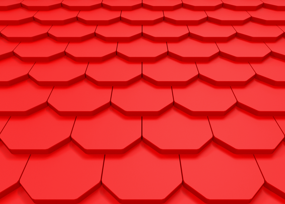 3d rendering. Perspective view of red roof pattern wall background.