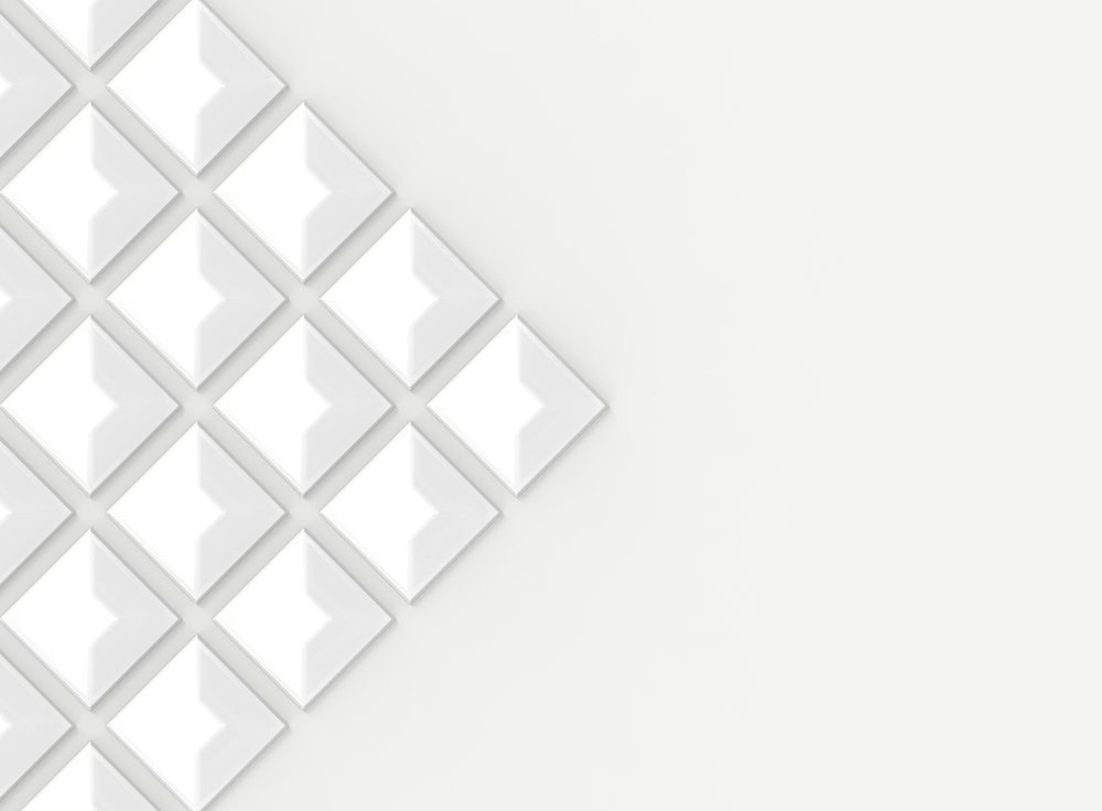 3d rendering. Abstract White ceramic square grid shape on copy space gray background.