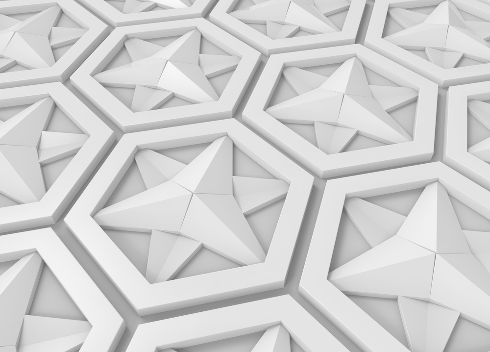 3d rendering. perspective view of modern white star hexagonal pattern background.