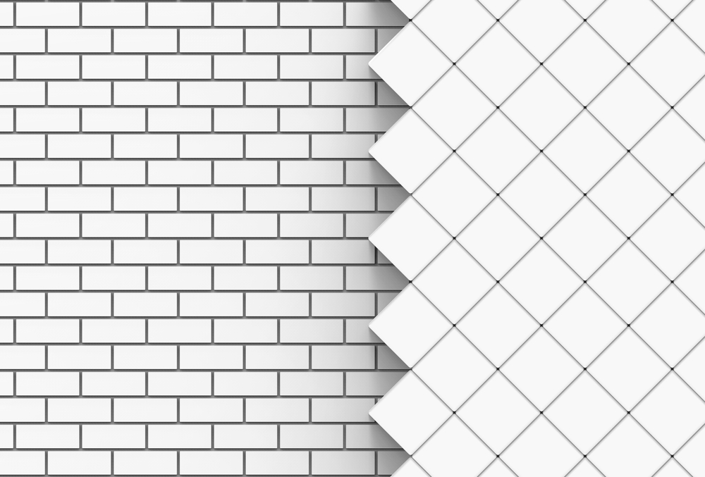 3d rendering. white bricks and square grid wall background.