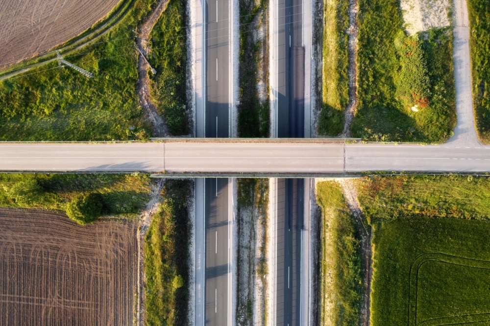 Aerial view of a rural highway intersection. High quality photo .. Aerial view of a rural highway intersection.