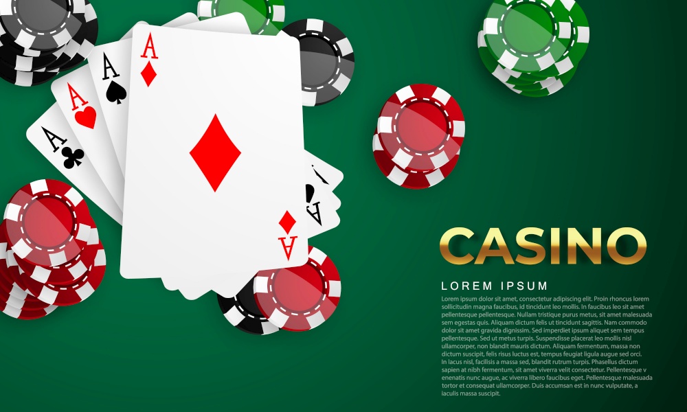 Playing card. Winning poker hand casino chips flying realistic tokens for gambling, cash for roulette or poker,