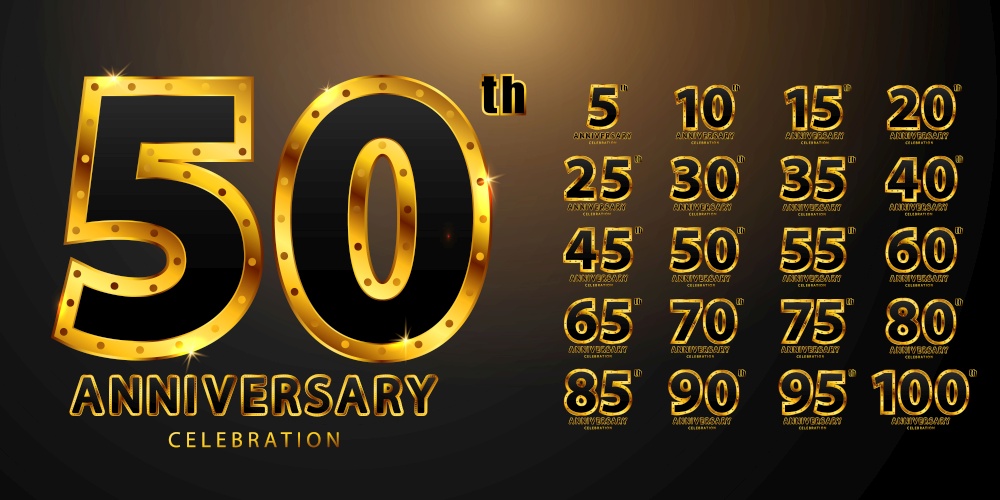 Set anniversary Golden and black font pattern text shapes composition classic