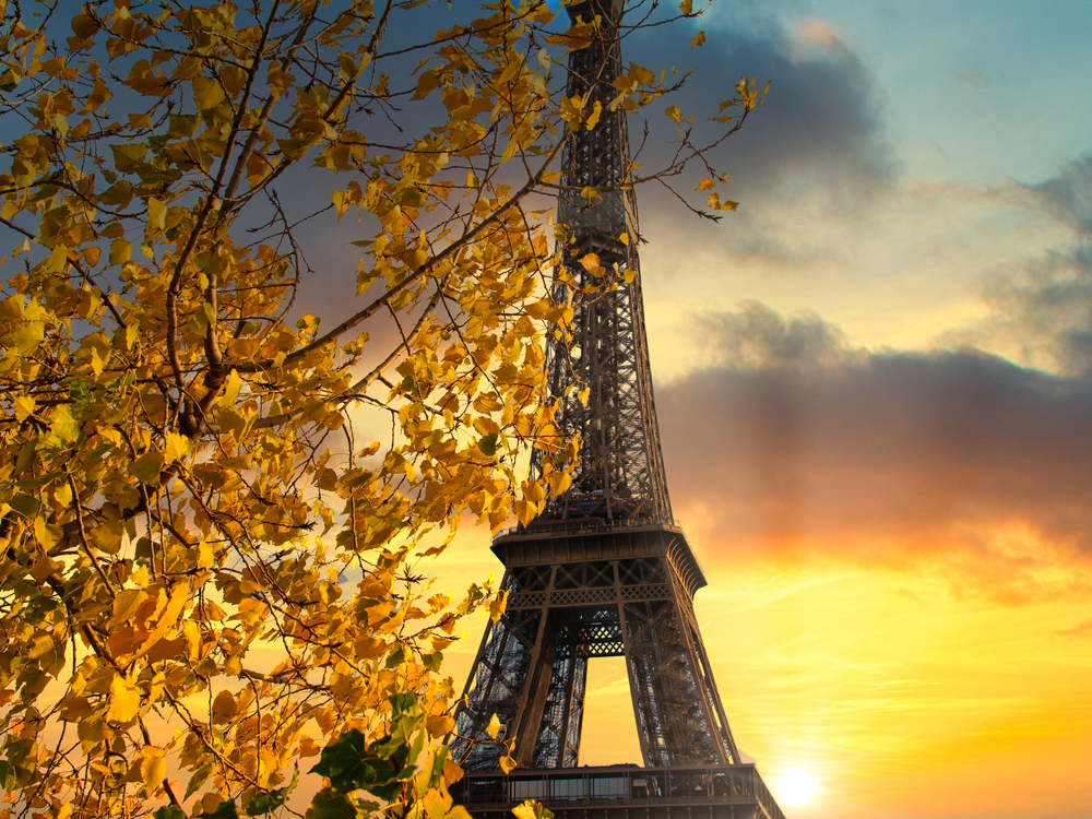 Eiffel tower at sunset in Paris, France