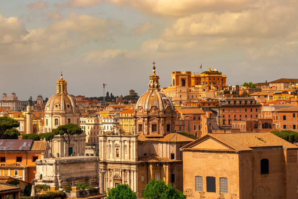 Beautiful view of the rooftops of rome in italy