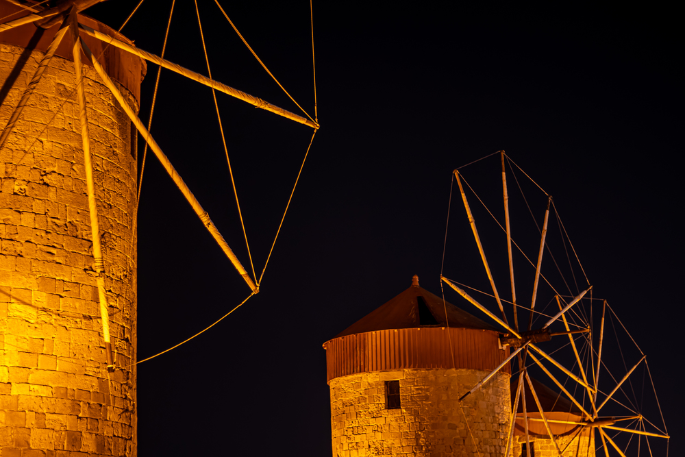 The famous and historic Windmills on the Rhodes, Greece