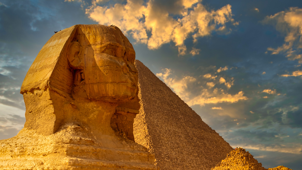 The famous Great Sphinx of Giza and the pyramids in Egypt