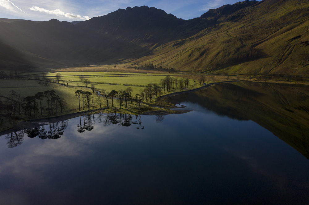 Aeriel shot of Buttermere, the lake in the English Lake District in North West England. The adjacent village of Buttermere takes its name from the lake.