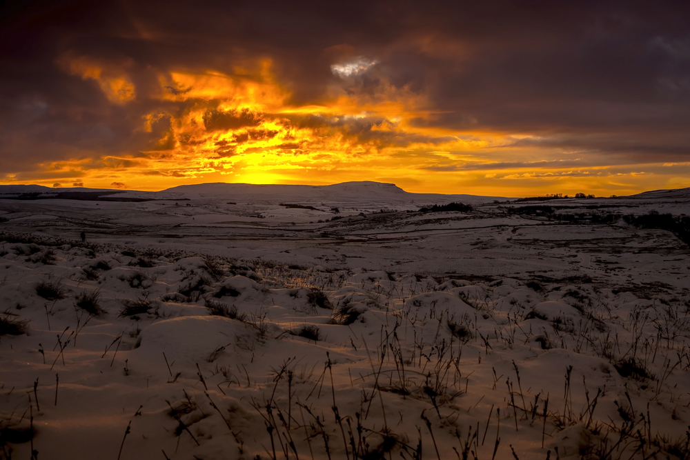A Sunrise over Penyghent, Pen-y-ghent or Penyghent in the Yorkshire Dales, England