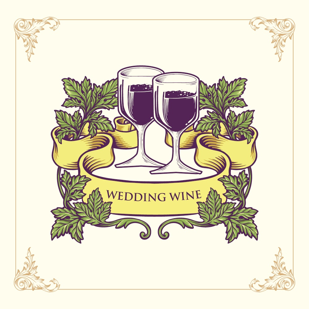 The champagne glasses and wedding wine vector illustration