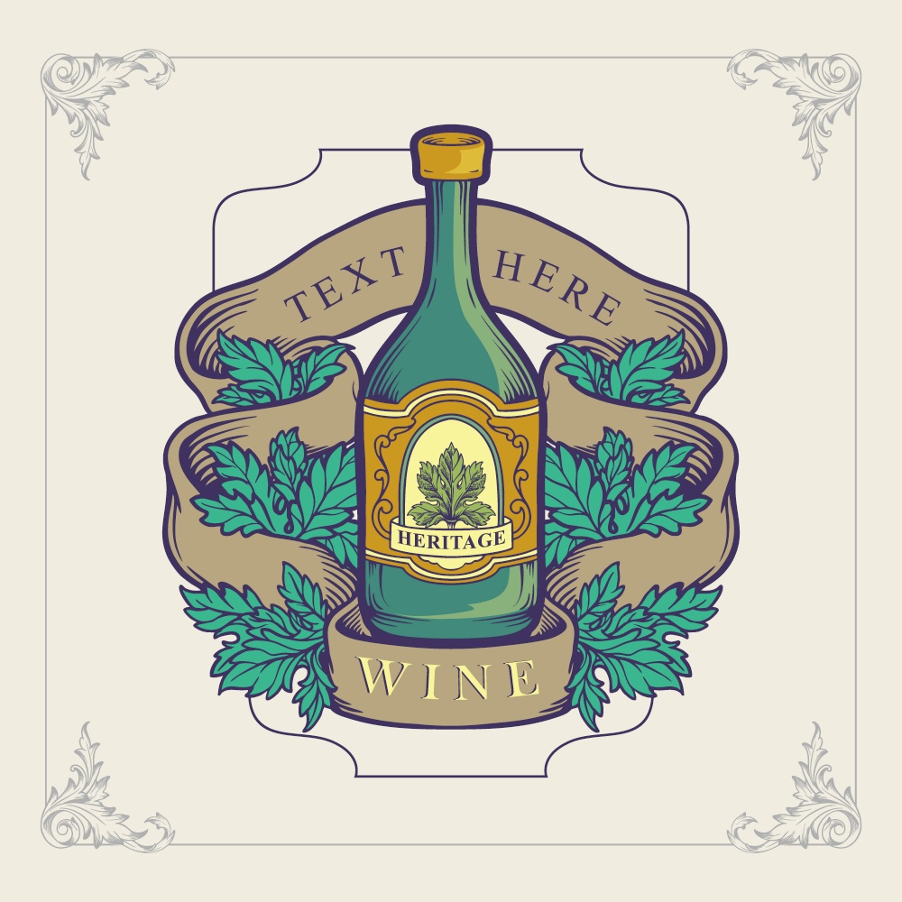 bootle wine for heritage logo illustration vector design