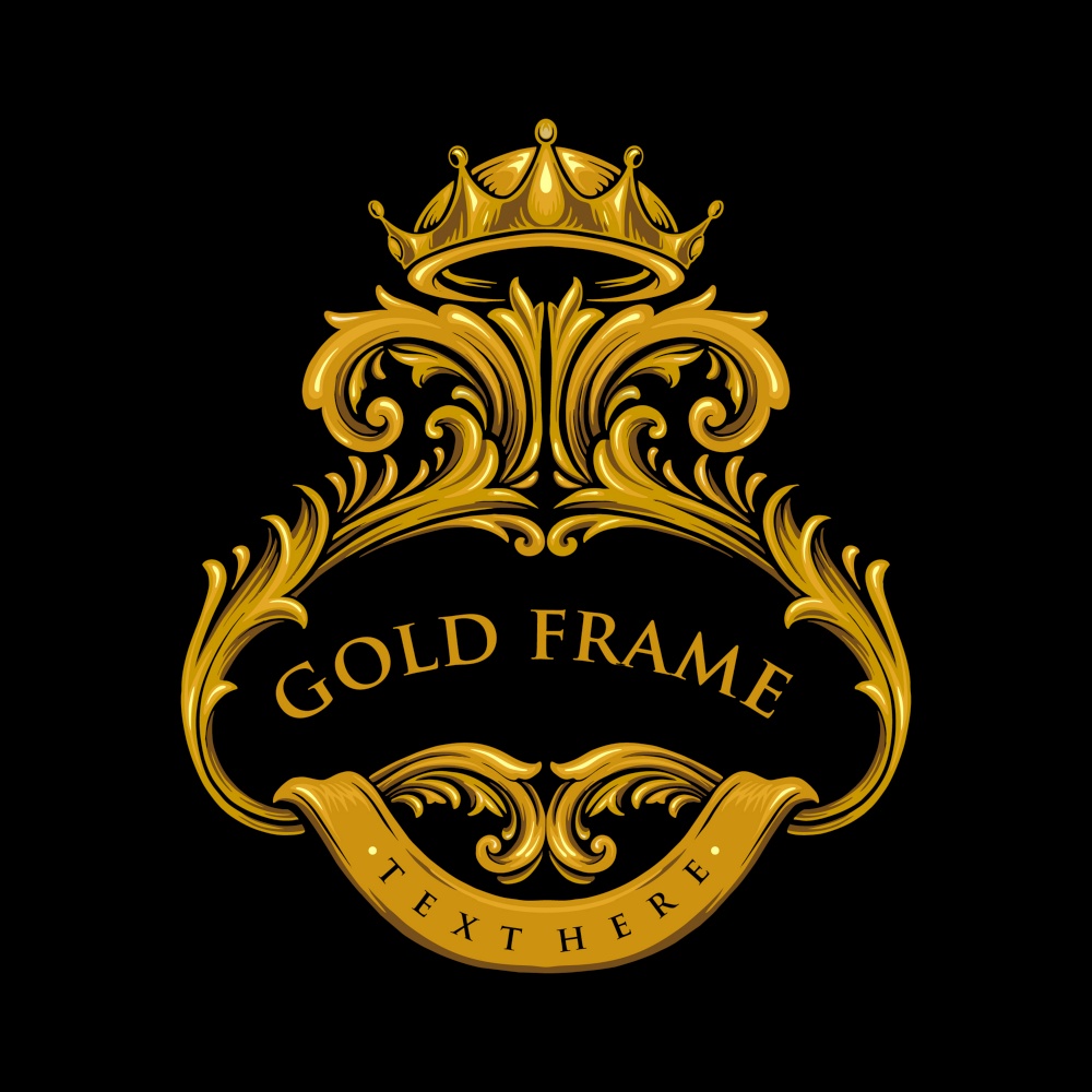 Illustrations Gold Premium Frame with Crown good background and badges your design