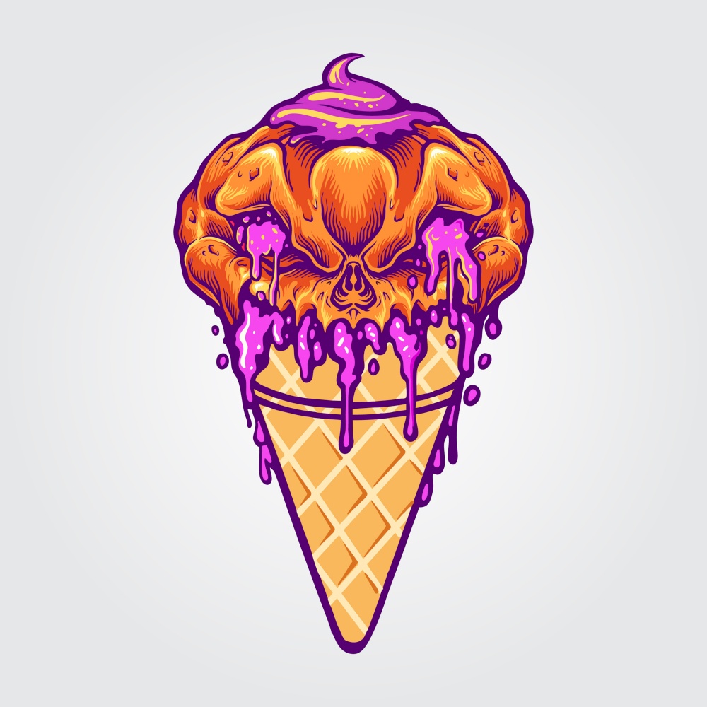 Halloween Ice Cream Cone with Candy Pumpkin Horror Illustrations