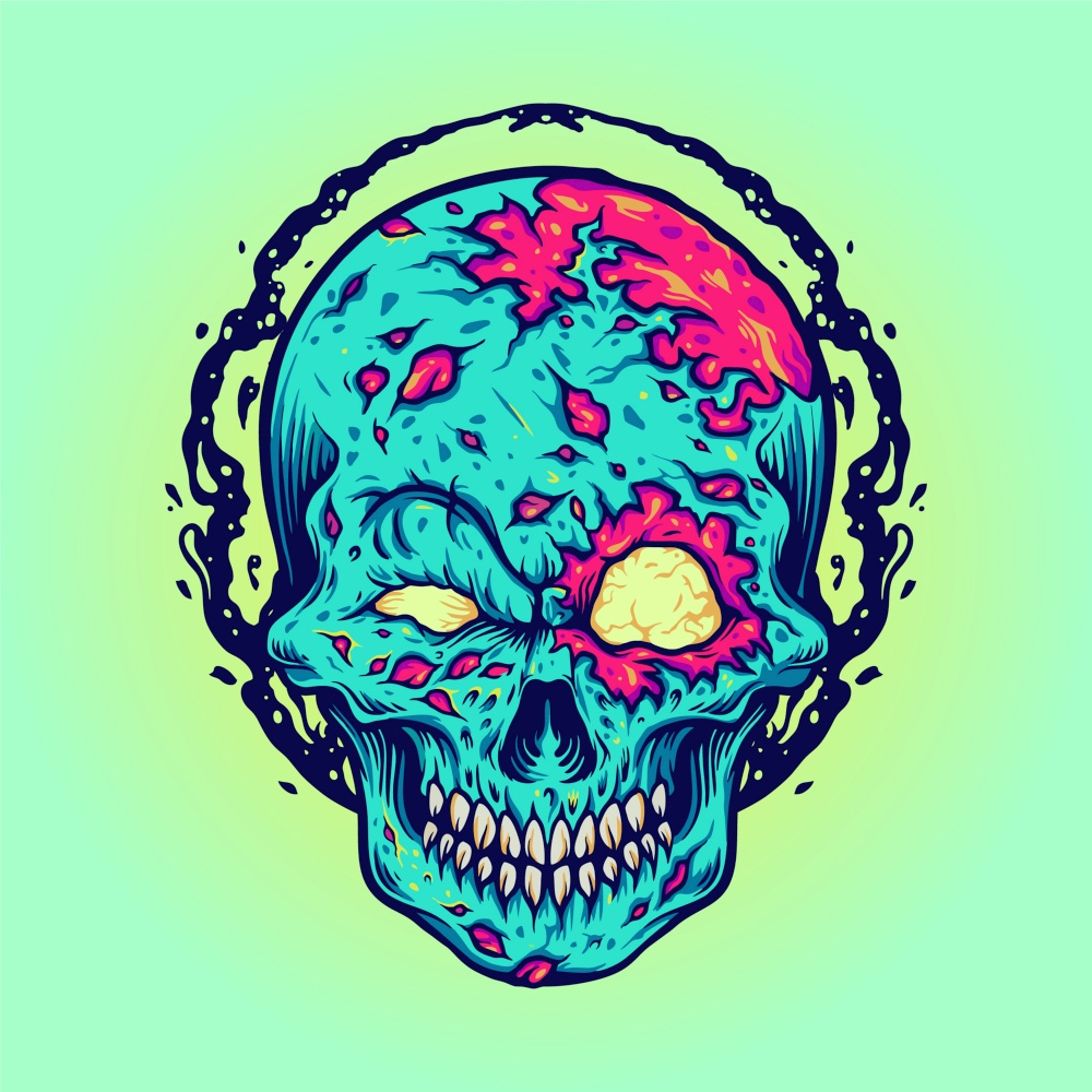 Zombie Halloween Skull Mascot Illustrations for merchandise clothing line, sticker and poster publications