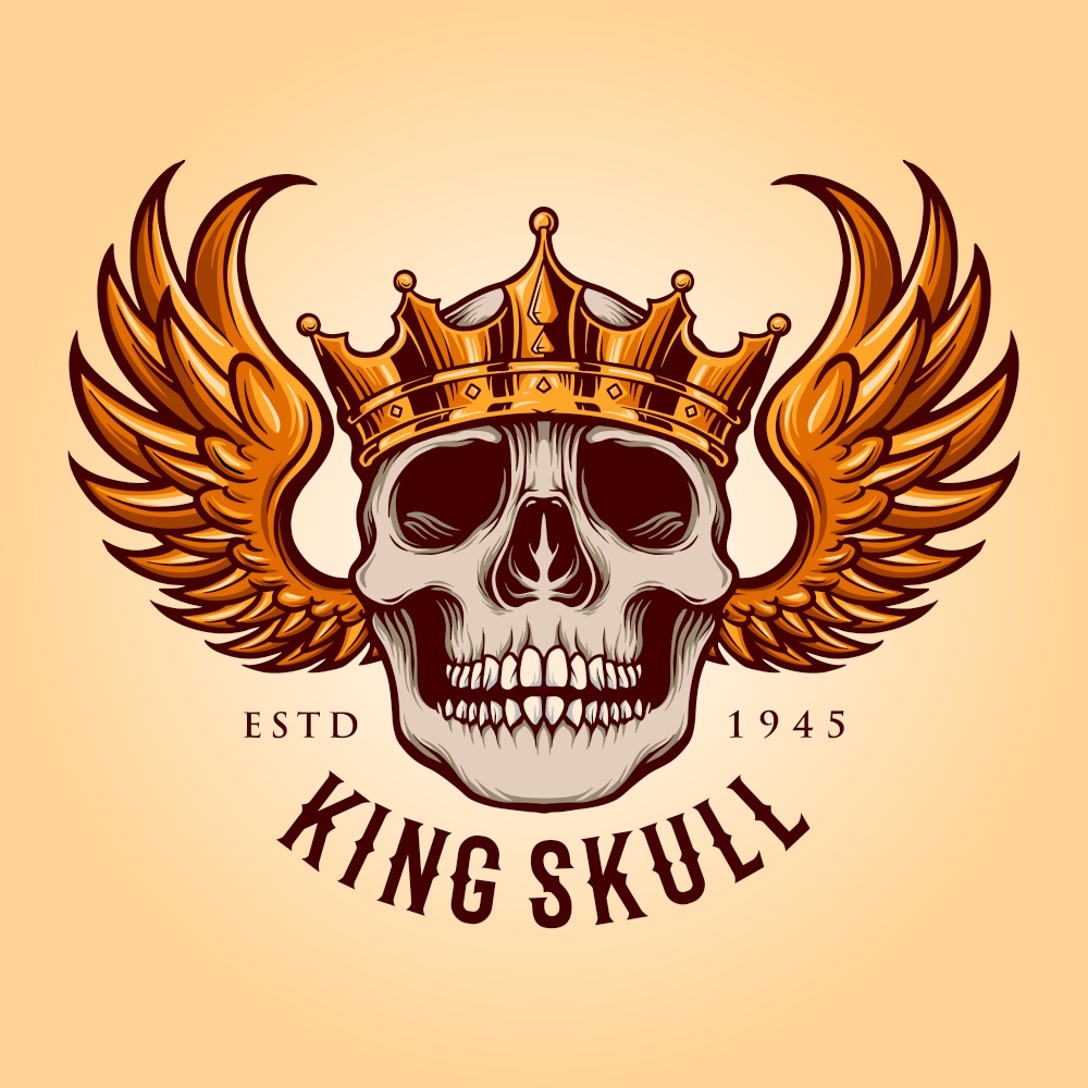 King Skull with Flying logo mascot Illustrations for merchandise and clothing line, sticker, poster and publications poster creative