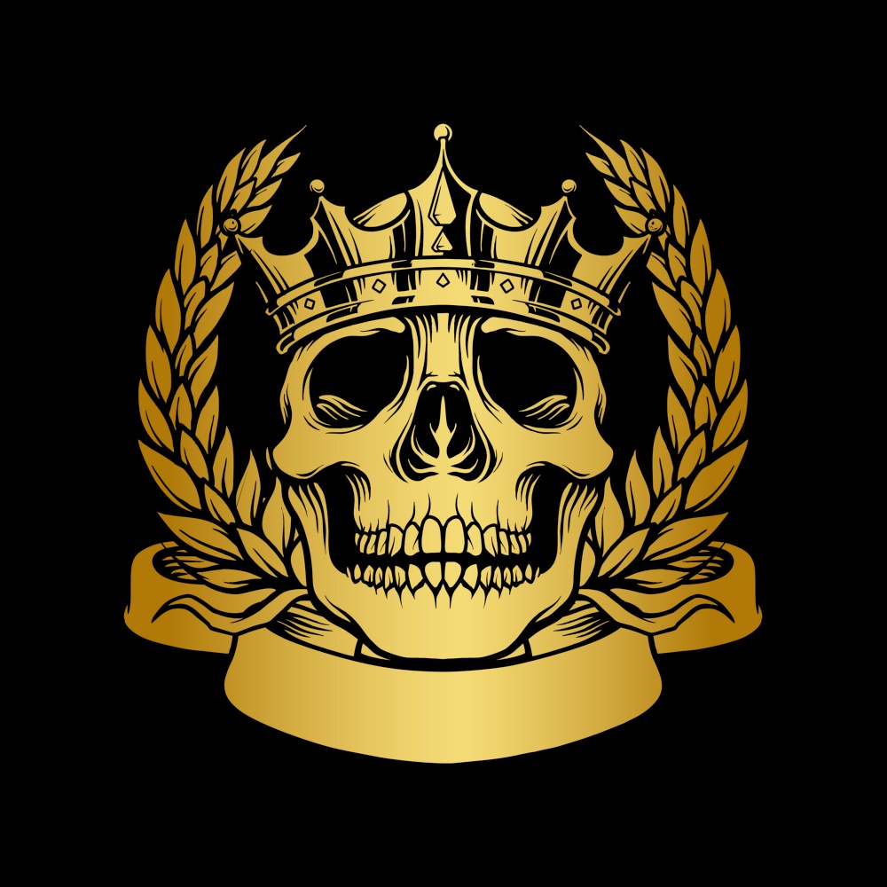 Skull Gold Crown with ribbon Illustrations for logo and merchandise your business clothing line