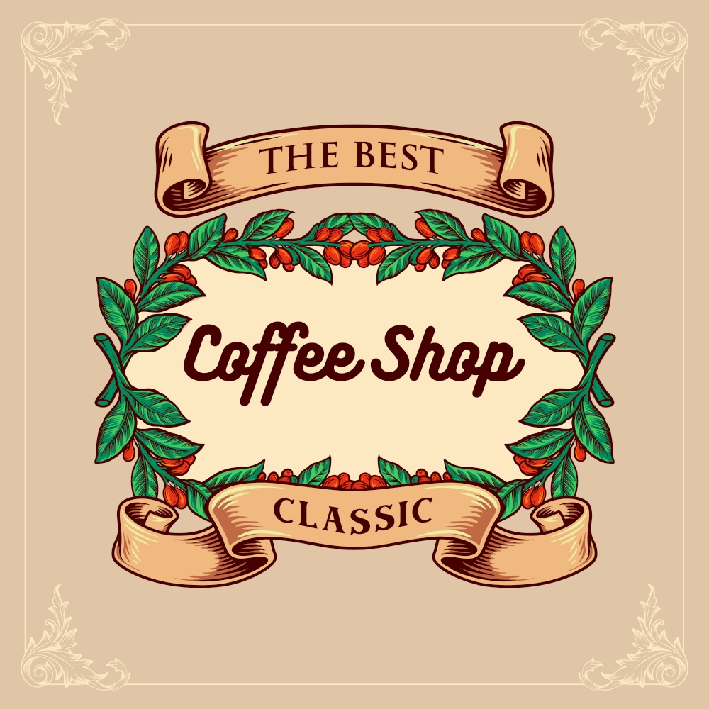 Coffee Shop Classic with Vintage ribbon for menu cafe, restaurant, hotel