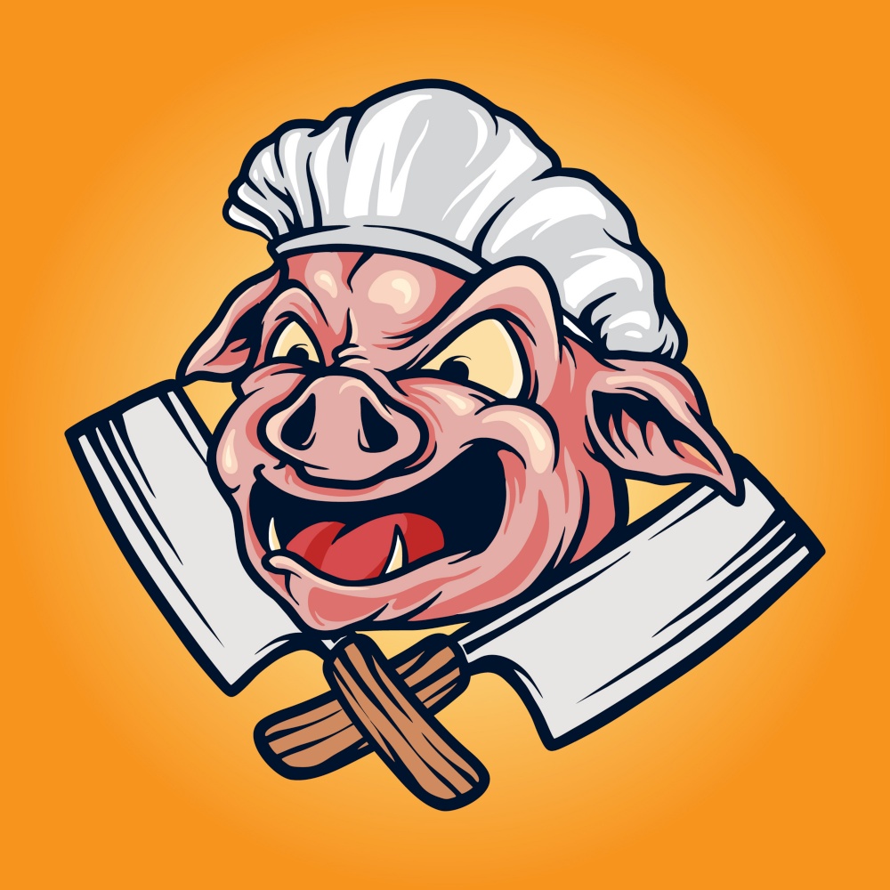 Pig Chef  barbecue bbq mascot logo