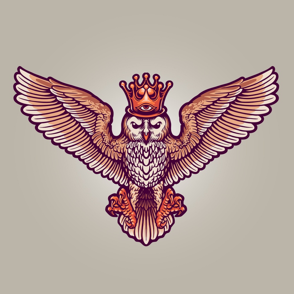 King Owl Mascot Full Colour Illustrations for merchandise logo mascot and design clothing line