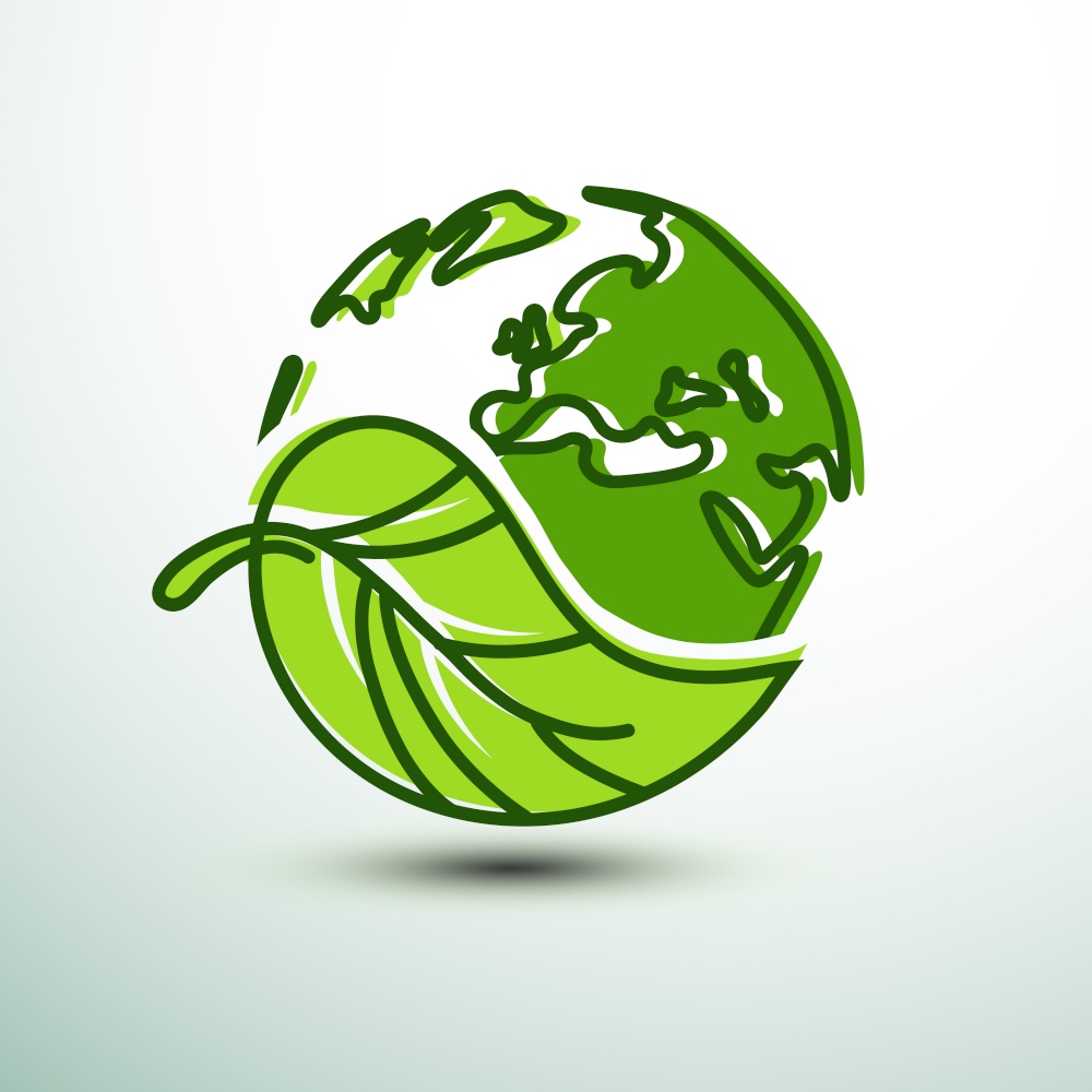 Green earth concept with leaves line art ,vector illustration