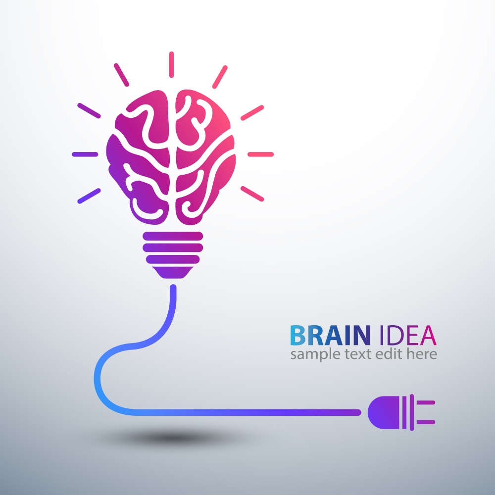 Creative brain Idea concept with light bulb icon ,vector illustration