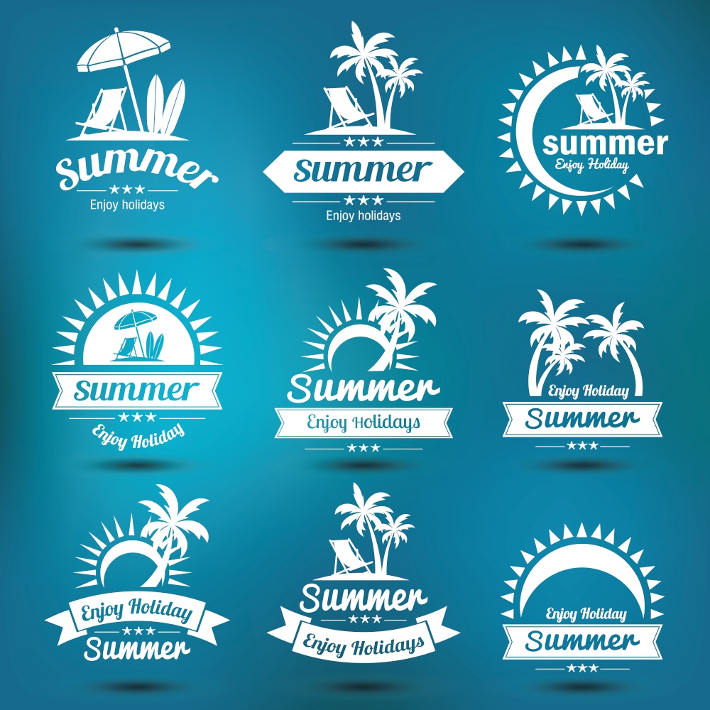 Summer holidays design elements set. Retro and vintage templates. Labels, Badges,emblem,vector illustration