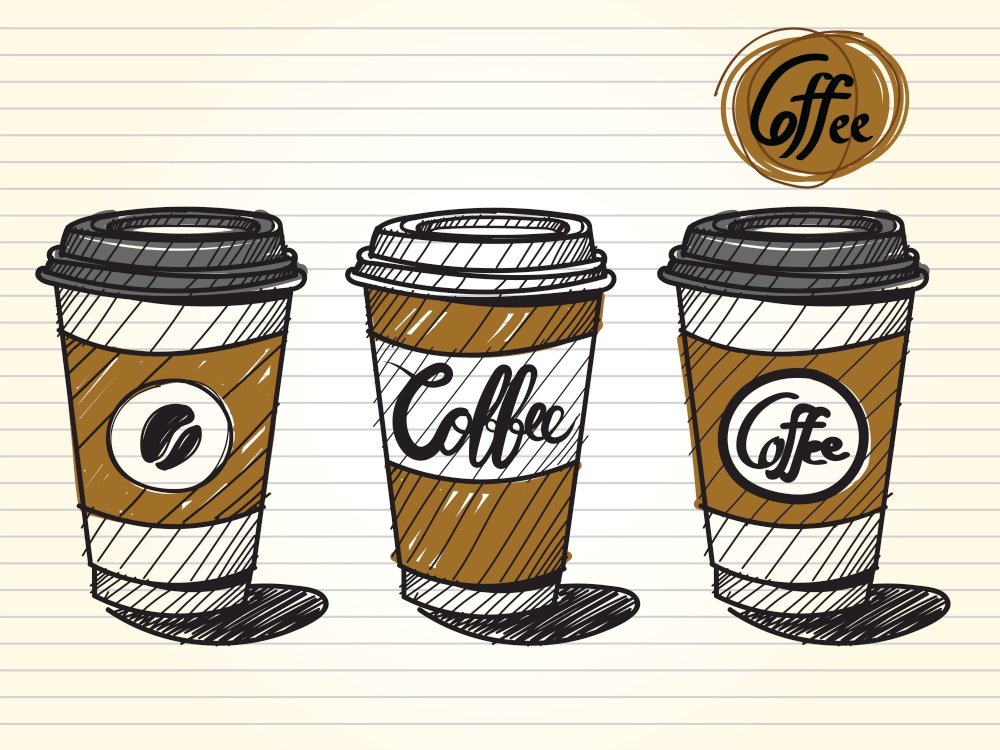 hand drawn doodle sketch take out coffee cup ,vector illustration