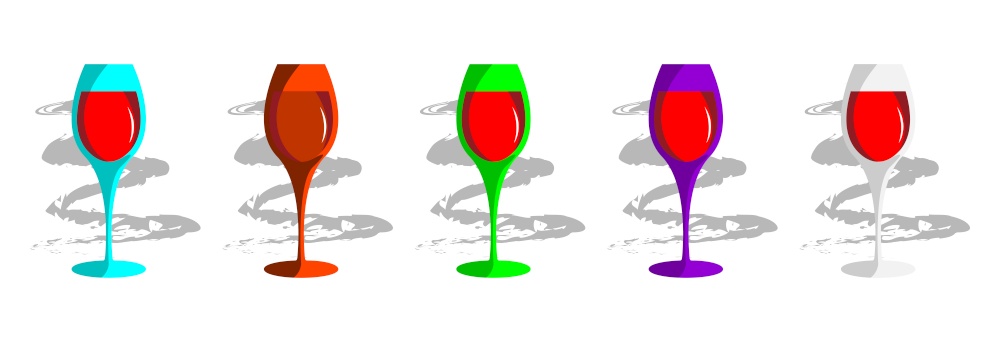 Glass glass of bright, colorful, red wine, on a white background with a gray haze.