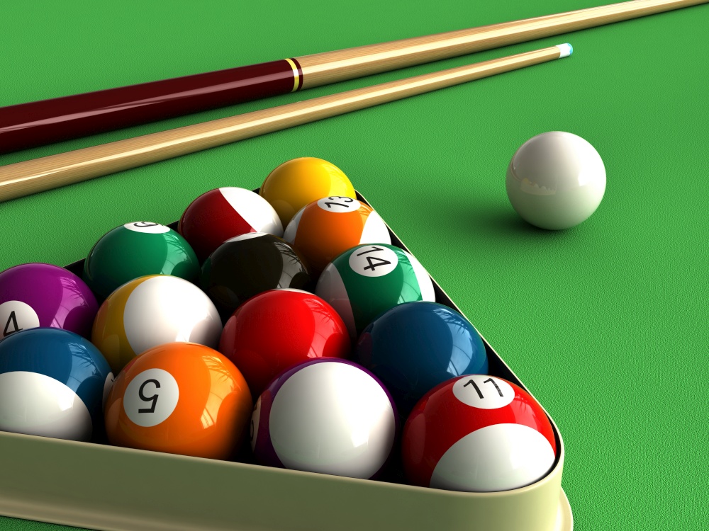 3d render of billiard balls and table