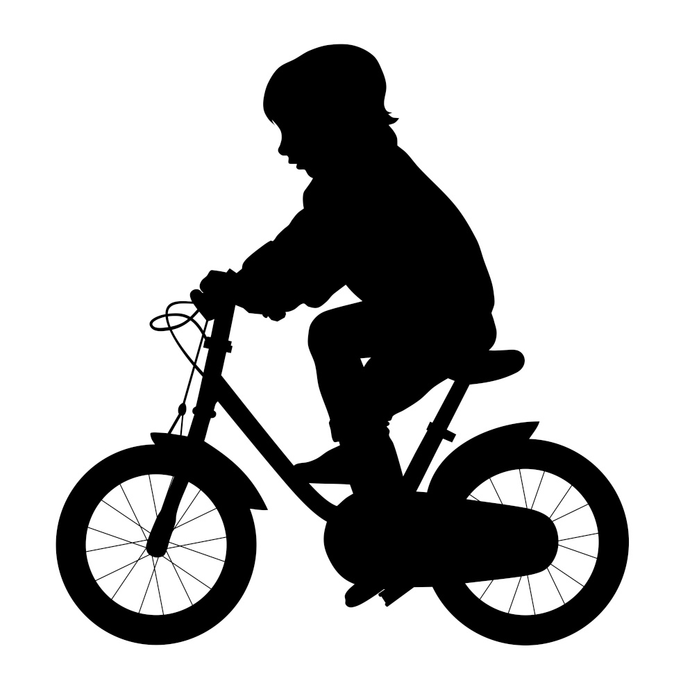 Vector illustration of little kid ride a bike silhouette