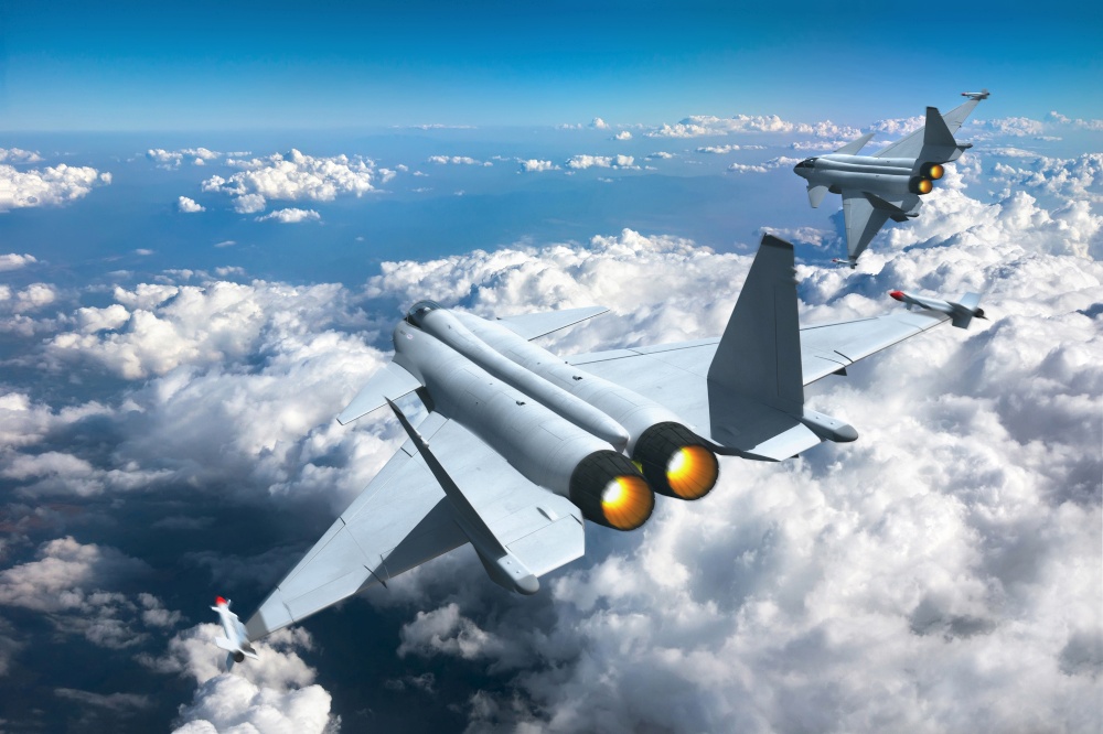 3d render of two jet fighters over the clouds
