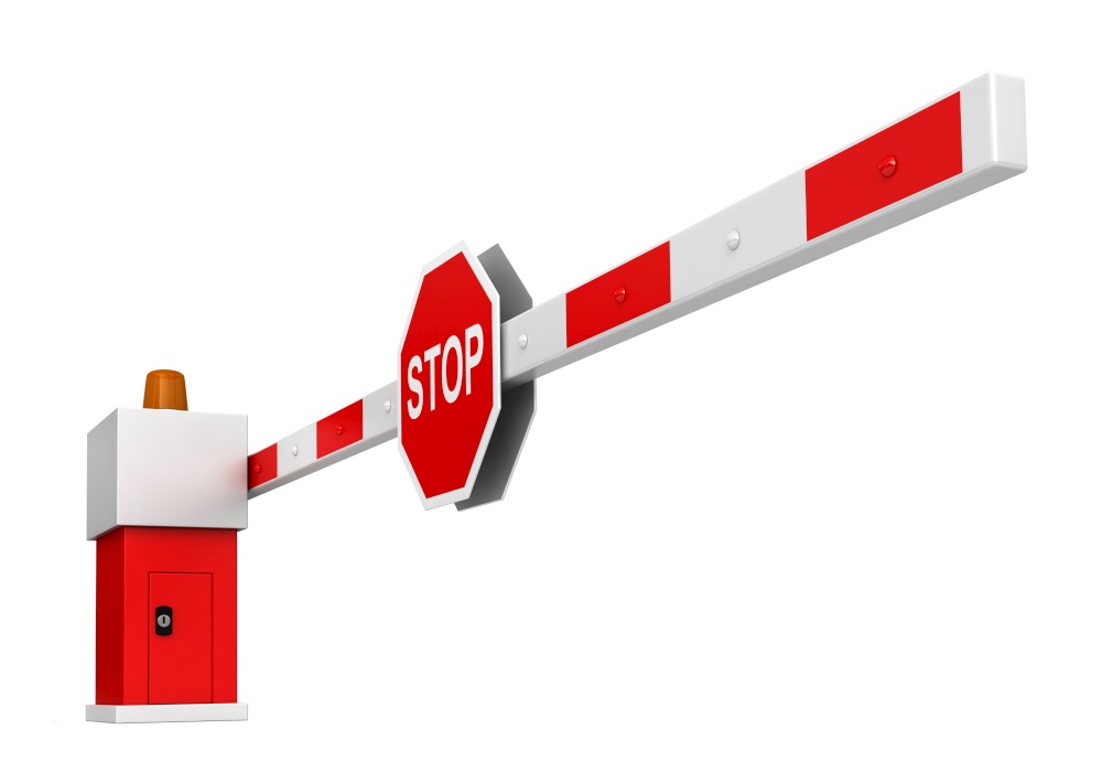 3d rendering of barrier with stop sign isolated over white background